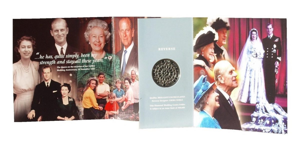 2007 Diamond Wedding Crown, Five Pounds Brilliant Special Issue Royal Mint Proof Set with Beautiful Certificate