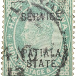 Indian Conventional States - Patiala Stamp of Edward VII 1/2 Anna Green Clour - Used Condition as per image.