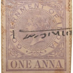 Postal Stamp of Queen Victoria 1 Anna Purple Colour - Used Condition as per Image.