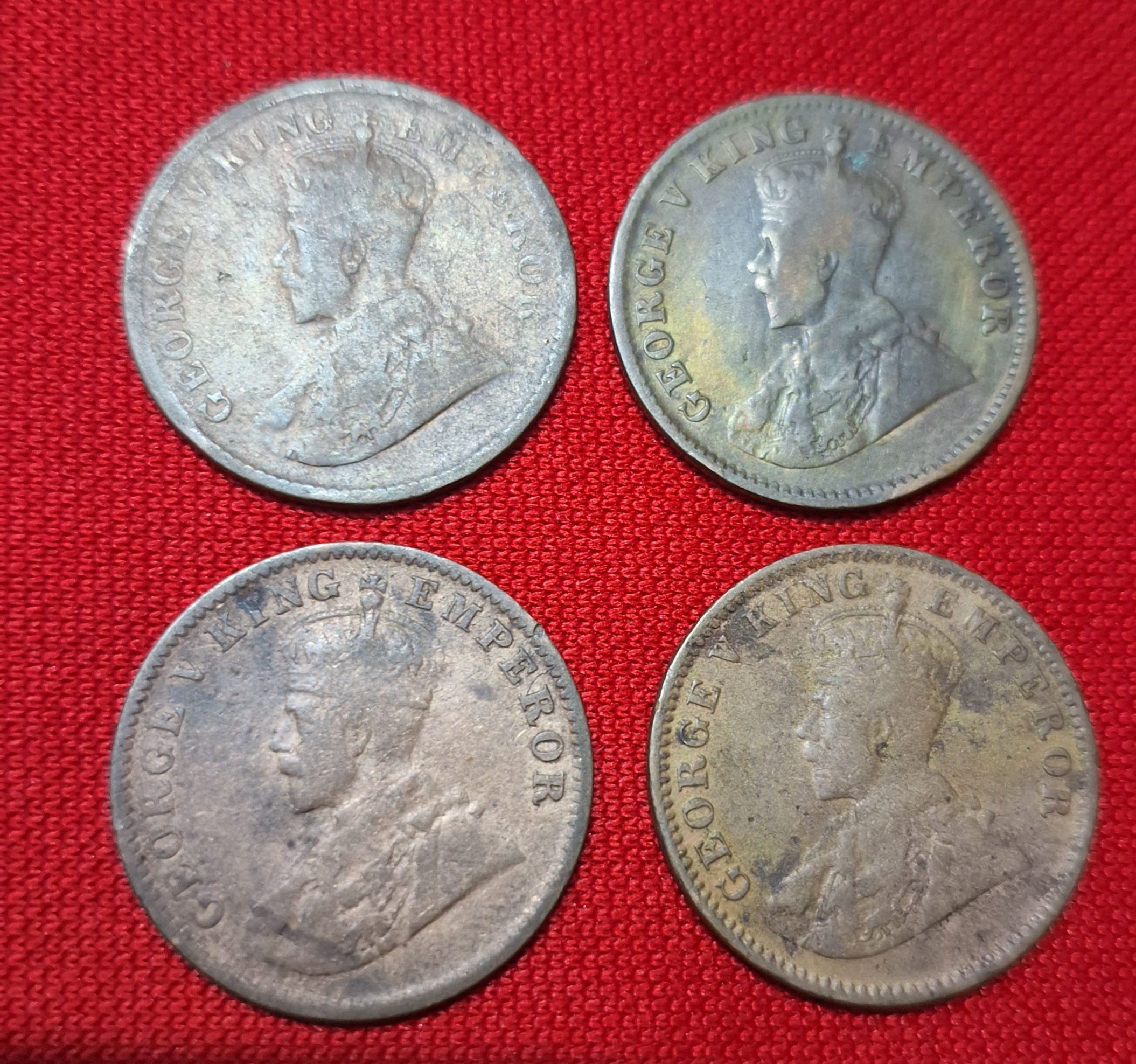 One Quarter Anna 4 Coins 1911,1912,1913,1914 George V King Emperor