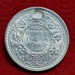 Half Rupee 1945 George VI King Emperor Coin Lahore Mint UNC Condition SKU 02