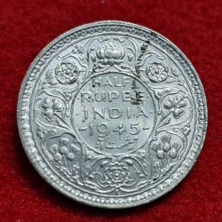 Half Rupee 1945 George VI King Emperor Coin Lahore Mint UNC Condition SKU 03