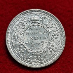 Half Rupee 1945 George VI King Emperor Coin Lahore Mint UNC Condition SKU 06