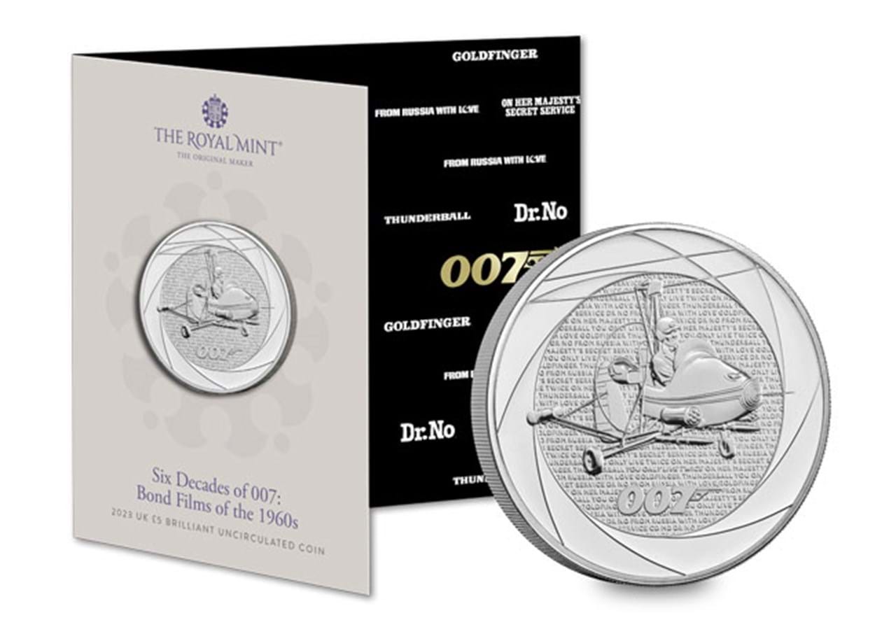 UK 2023 James Bond: Films of the 60s BU £5 Coin The royal mint ishu uncirculated set