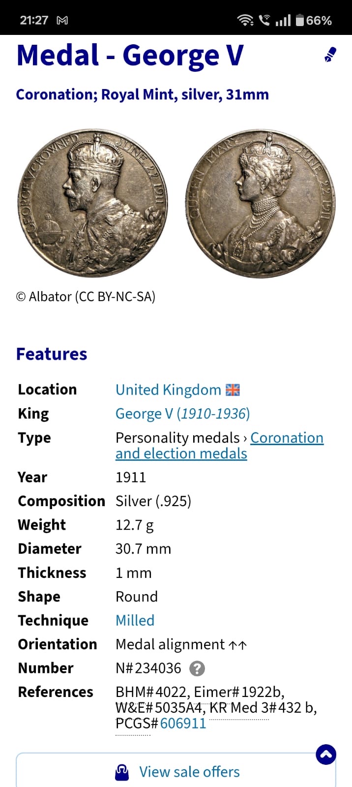 United Kingdom Medal 1911 - George V Coronation; Royal Mint, silver, 31mm Silver (.925) Weight 12.7 g Extermaly rare medal