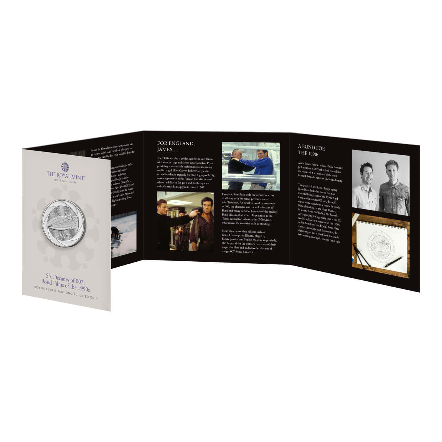 £5 UK 2024 – Six decades of 007: the 1990s Bond films Royal mint ishu uncirculated set