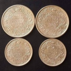 King👑👑 George Vl 1939 date. Full silver coins Bombay Mint & Calcutta mint 1/2 half rupees & 1/4 quarter rupees set Weight 6 GM & 3 gm Excellent Condition. Same and similar piece available