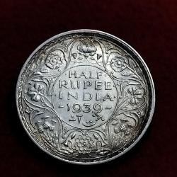 Half Rupee Silver George V I 1939 Calcutta Mint