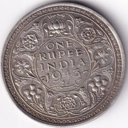 Bombay Mint One Rupee 1943 King George VI Silver Coin British India Rare #1