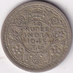 Large 5 Quarter Rupee of 1945 British India Rare Silver Coin #2