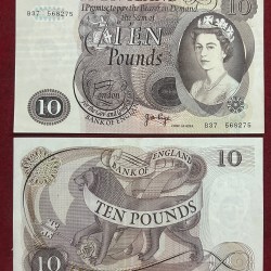 10 Pounds - Elizabeth II England Big size old ishu u fold almost unc condition Extermaly rare note