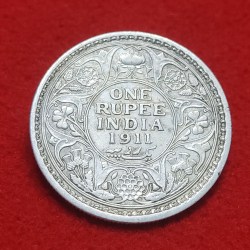 Rare One Rupee Silver Coin 1911 George V Calcutta Mint