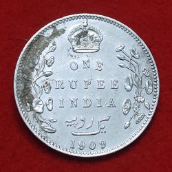 Rare One Rupee Silver Coin Edward VII 1909 Bombay Mint