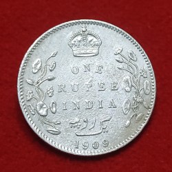 Rare One Rupee Silver Coin Edward VII 1909 Bombay Mint