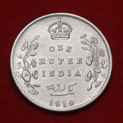 Rare One Rupee Silver Coin Edward VII 1910 Calcutta Mint