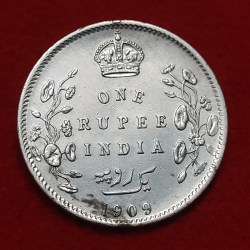 Rare One Rupee Silver Coin Edward VII 1909 Calcutta Mint