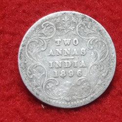 Two Anna Victoria Empress 1896 Calcutta Mint