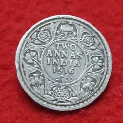 Two Anna Silver George V 1916 Calcutta Mint