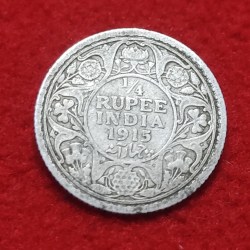 Rare 1/4 Rupee Silver George V 1915 Calcutta Mint