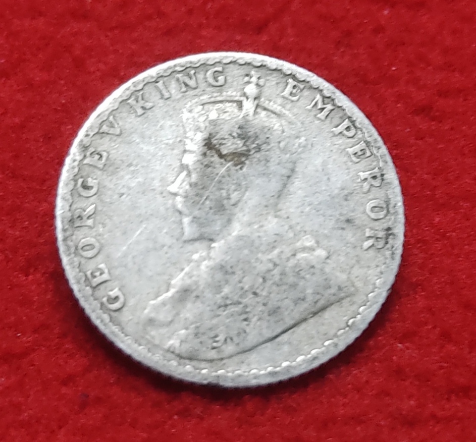 Rare 1/4 Rupee Silver George V 1915 Calcutta Mint