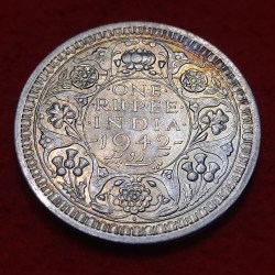 One Rupee Silver Coin George VI 1942:BOMBAY Mint UNC Condition