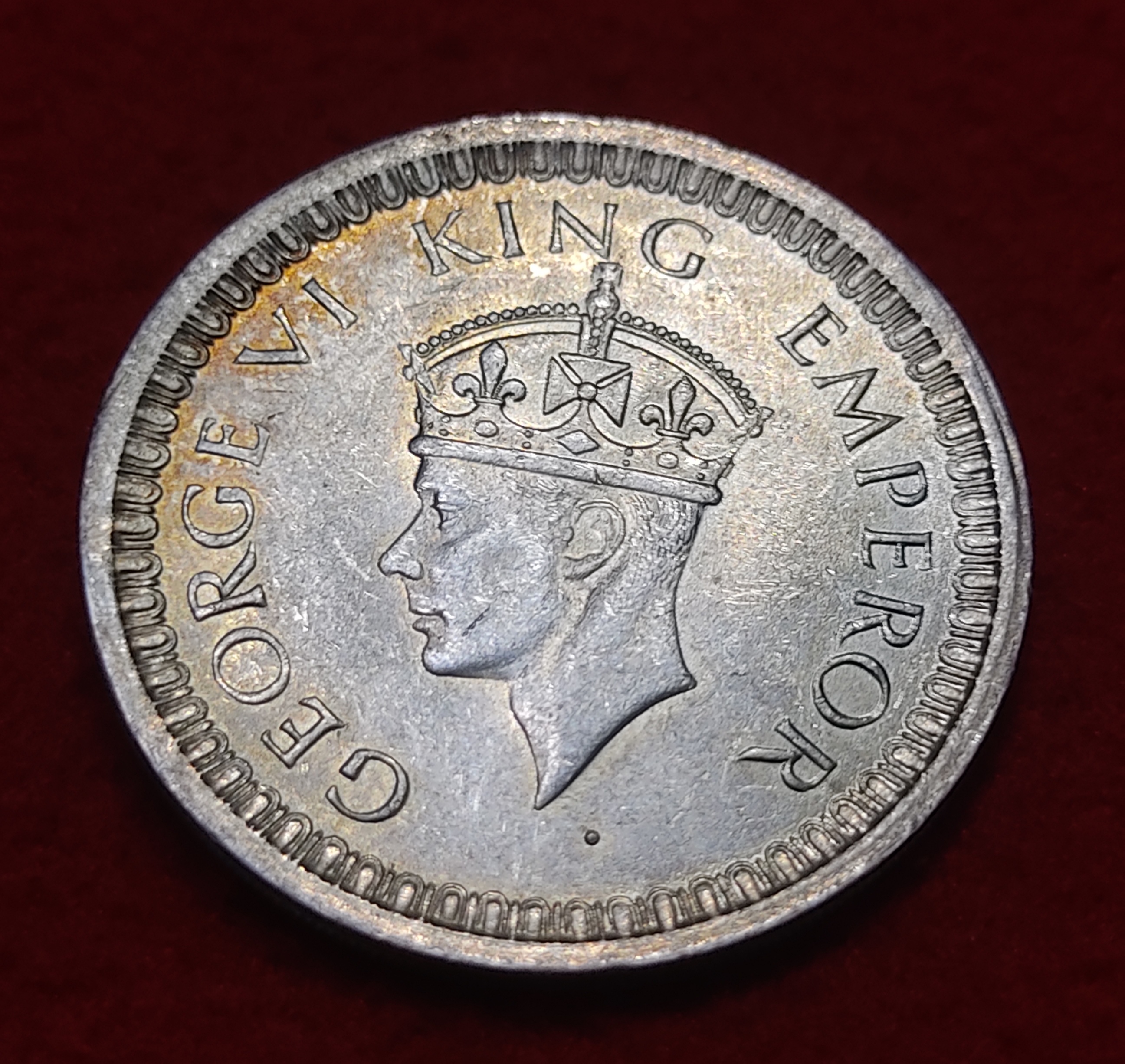 One Rupee Silver Coin George VI 1942:BOMBAY Mint UNC Condition