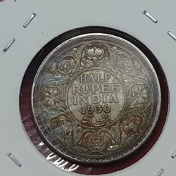 Half Rupee Silver George V 1930 Calcutta Mint