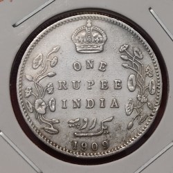 Rare One Rupee Silver Coin Edward VII 1909 Bombay Mint