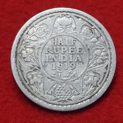 Half Rupee Silver George V 1919 Bombay Mint
