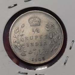 1/4 Rupee Edward VII 1905 Calcutta Mint Good Condition