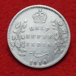 Half Rupee Silver Edward VII 1910 Bombay Mint