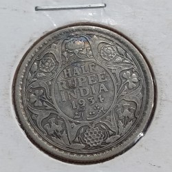 Half Rupee Silver Coin George V 1934 Calcutta Mint