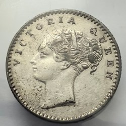 British India Victoria Continuous Legend 1840 1/4 Rupee Silver Coin High Grade Rare Unc