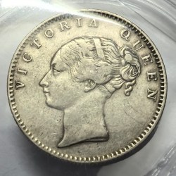 British India Victoria Continuous Legend 1840 Half Rupee Silver Coin High Grade Rare