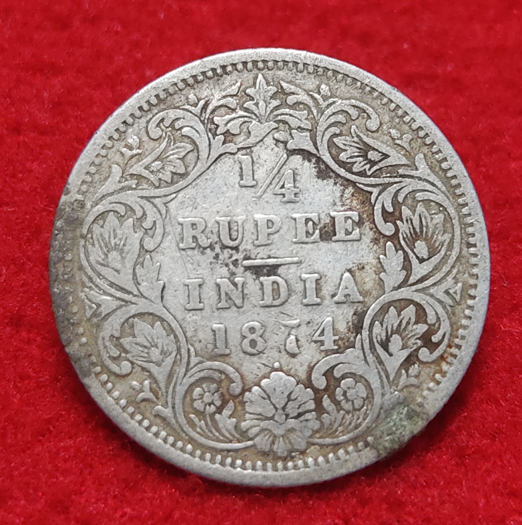 1/4 Rupee Victoria Queen 1874 Bombay Mint