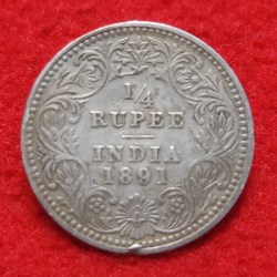 1/4 Rupee Victoria Empress 1891 Calcutta Mint