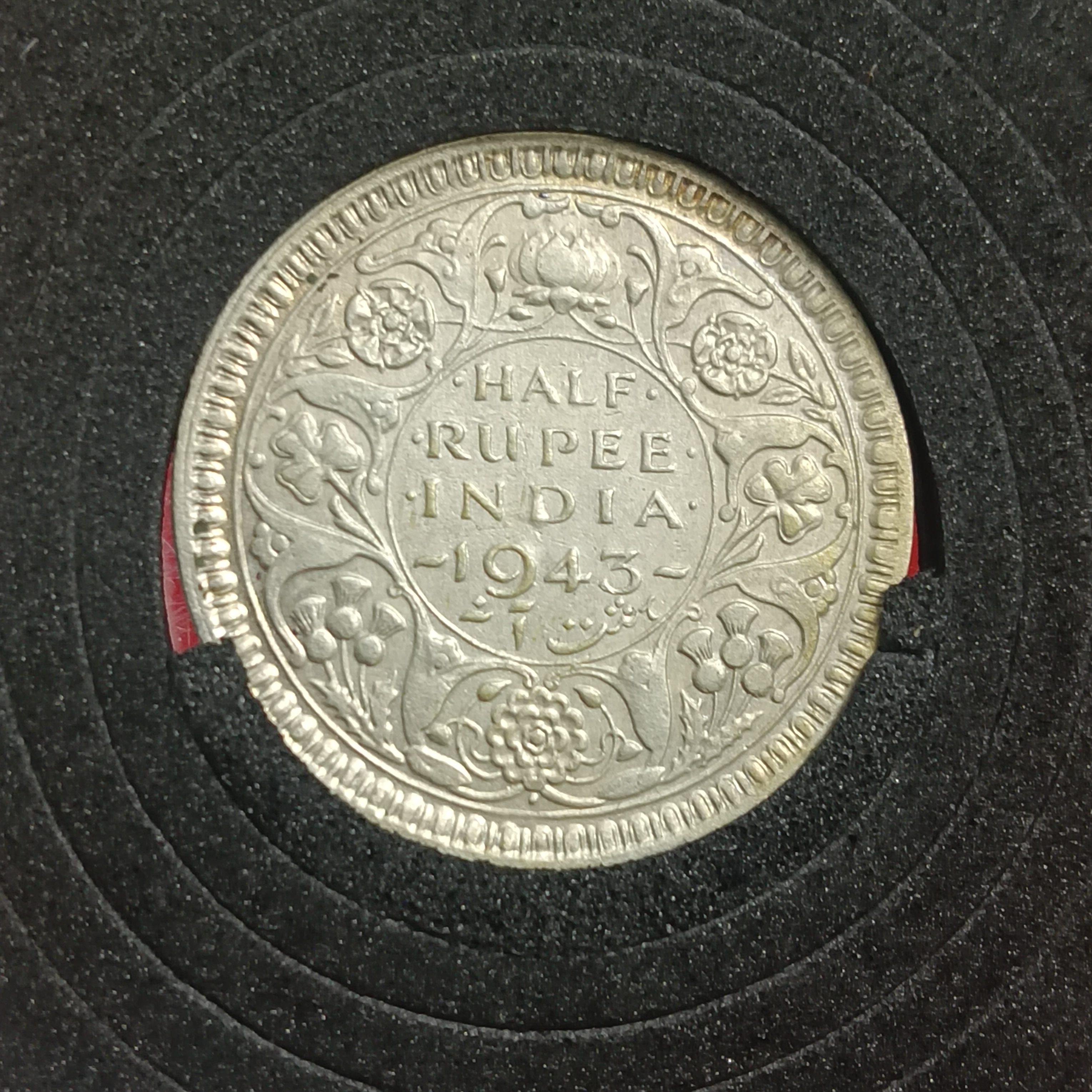 George VI Half Rupee Rare Scare Coin 1943 Year Bombay Mint British of India