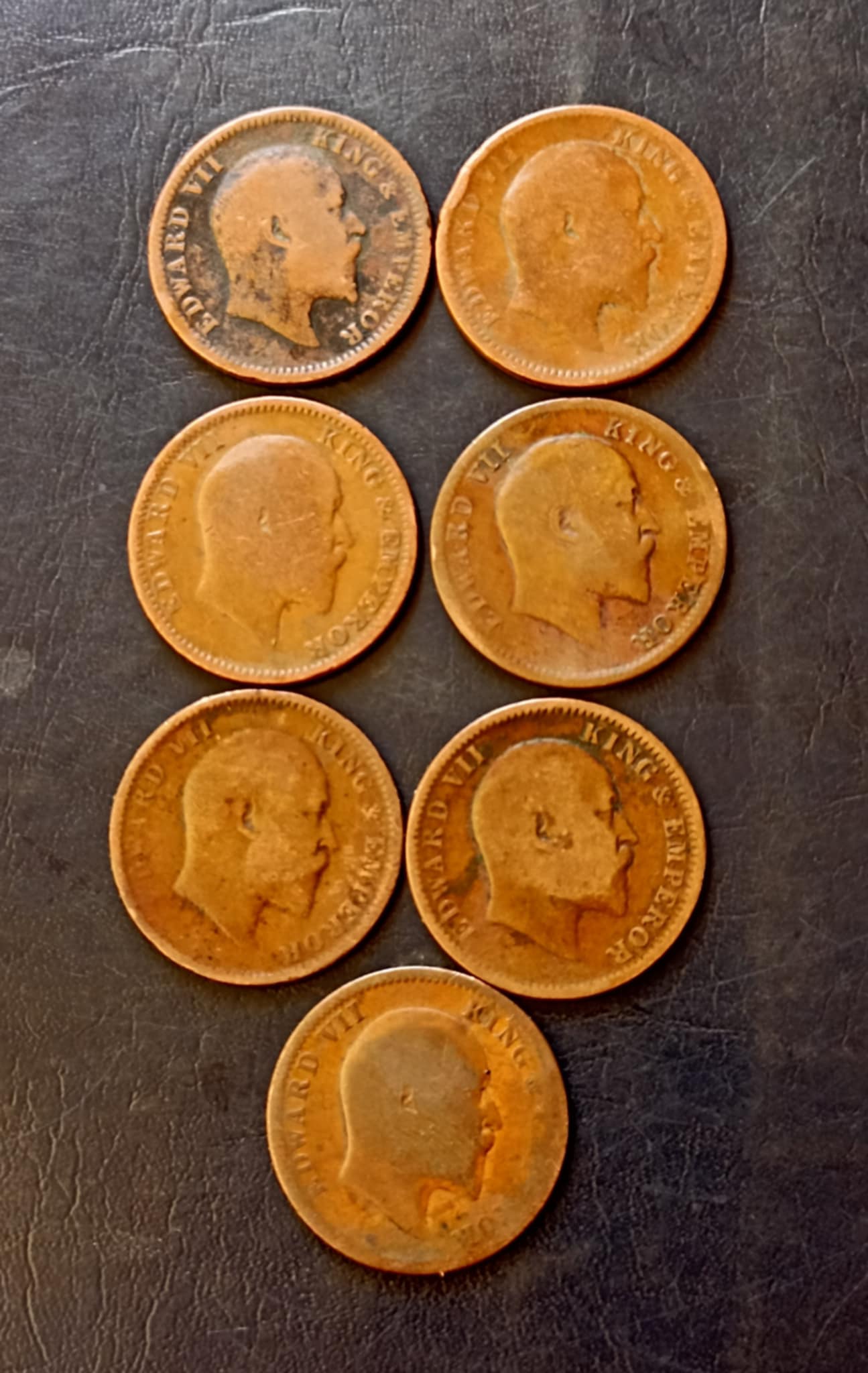 British India Set of 7 pieces of 7 different year King and emperor Edward VII Metal copper Condition as per image Same and similar set are available