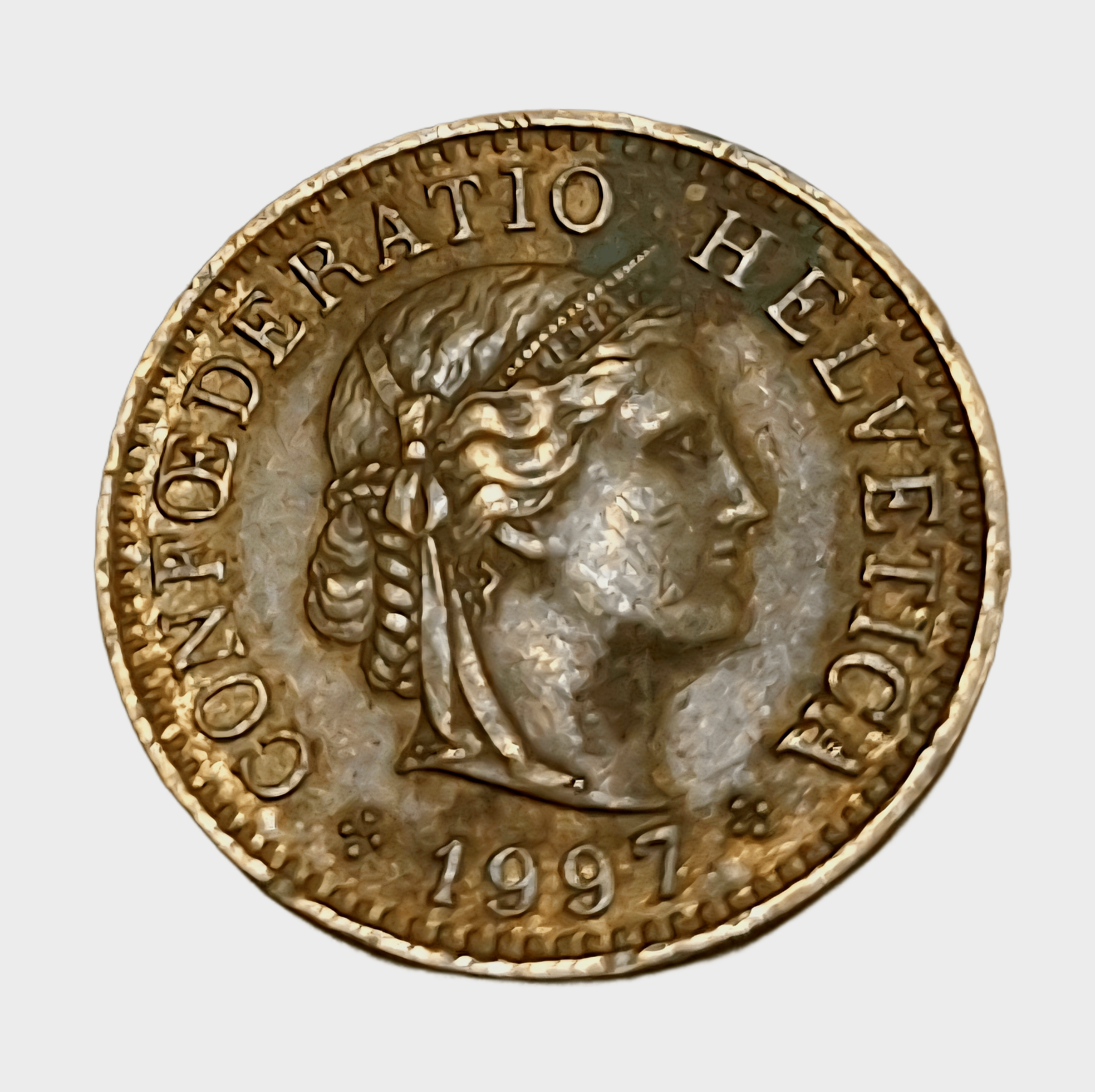 Switzerland Aluminum Bronze 5 Rappen Year 1997 "Helvetica" in High Collectable Grade.