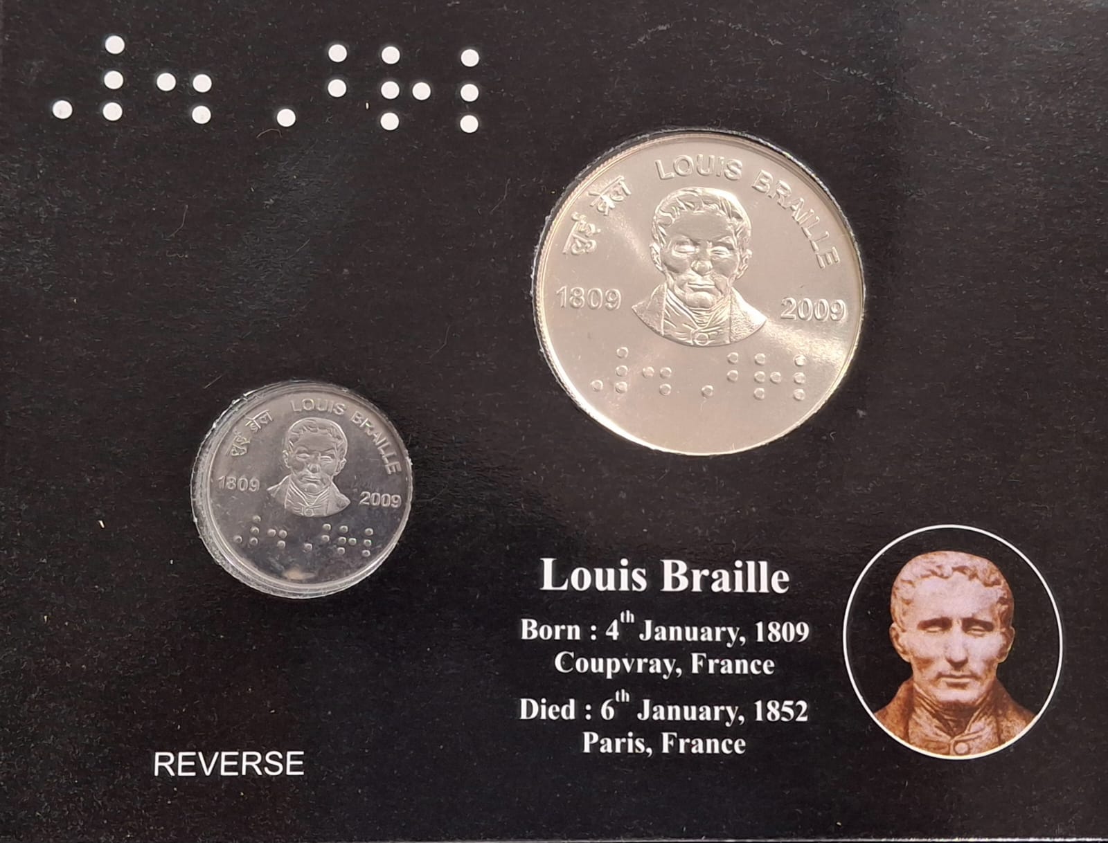 200th Birth Anniversary of Louis Braille -1809-2009 Kolkata Mint Rare 2 Coins ((UNC Set))