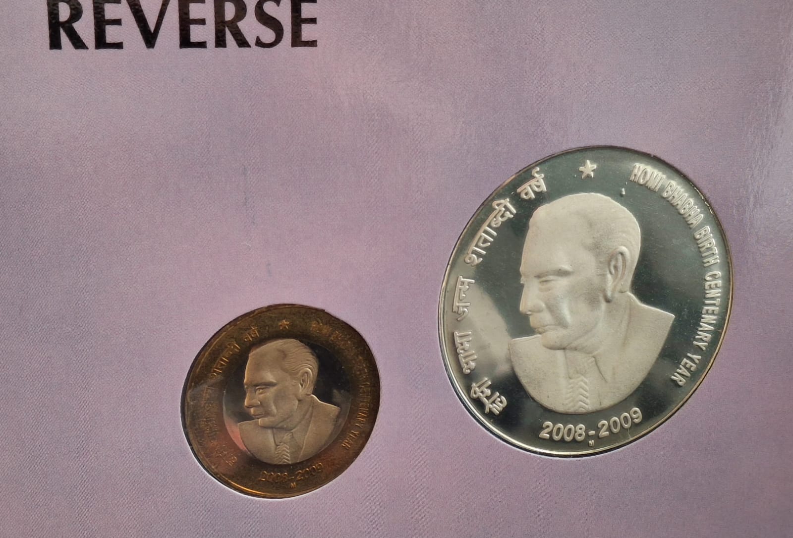 2009, Homi Bhabha Birth Centenary, Proof set of 2 coins, 100 rupees and 10 rupees, Mumbai mint