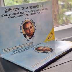 2009, Homi Bhabha Birth Centenary, Proof set of 2 coins, 100 rupees and 10 rupees, Mumbai mint