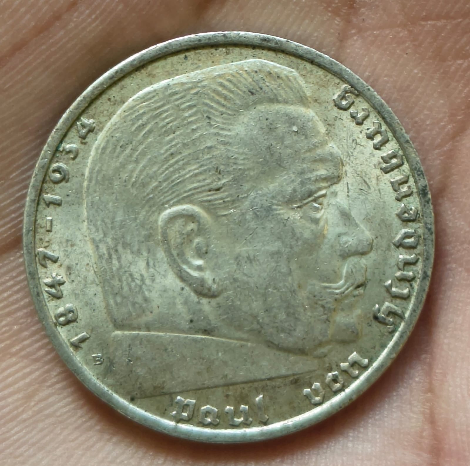 Germany 2 Reichsmark 1938 Paul von Hindenburg rare silver coin # A-417