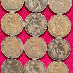 12 Different Dates England George V One Penny Rare Coins Set #A-426
