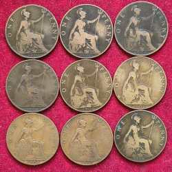 (1902 -1910) Rare (8 PCS Set) England George V One Penny Rare Coins Set #A-427