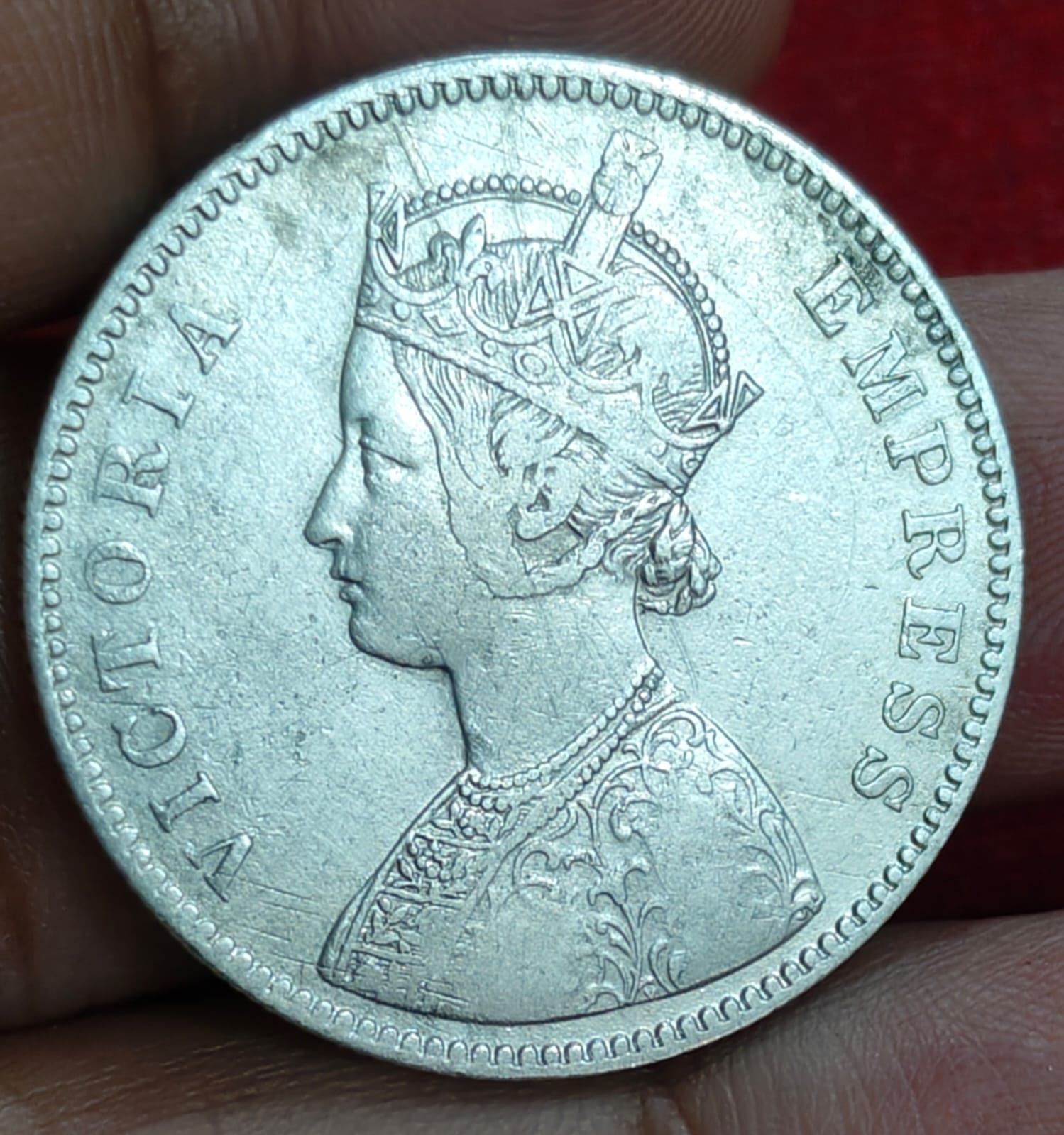 Alwar, 1880 Princely state of 1 Rupee - Victoria [Mangal Singh] Extermaly rare silver coin # A-449