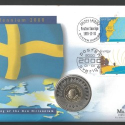 Guernsey 1999 BU Millennium £5 pound Bimetallic Crown size millennium first day coin cover