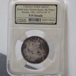 1 Rupees 1862 Victoria Queen Rare East India Company Silver Coin NGS Grading # A-1204