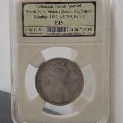 1 Rupees 1862 Victoria Queen Rare East India Company Silver Coin NGS Grading # A-1205