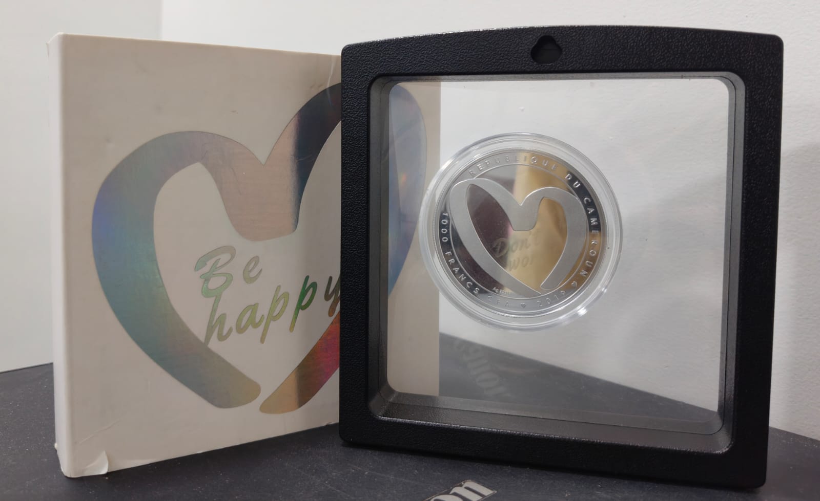Be Happy 1 oz Proof Silver Coin 1000 Francs CFA Cameroon 2019 box pack proof set mintage only 999 set